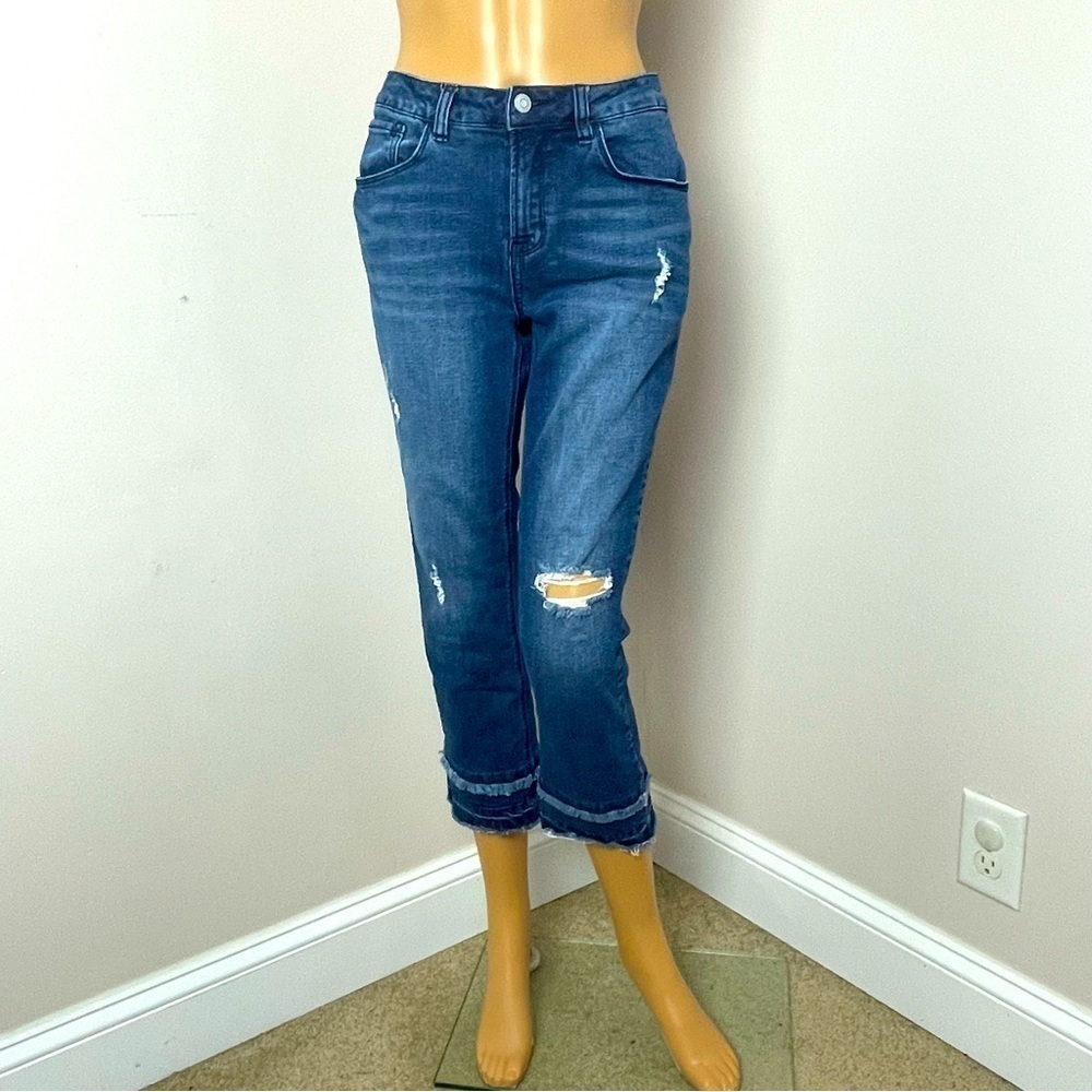 Kensie Jeans Cropped Distressed Fringe Hem – Size 8 - Picture 3 of 13